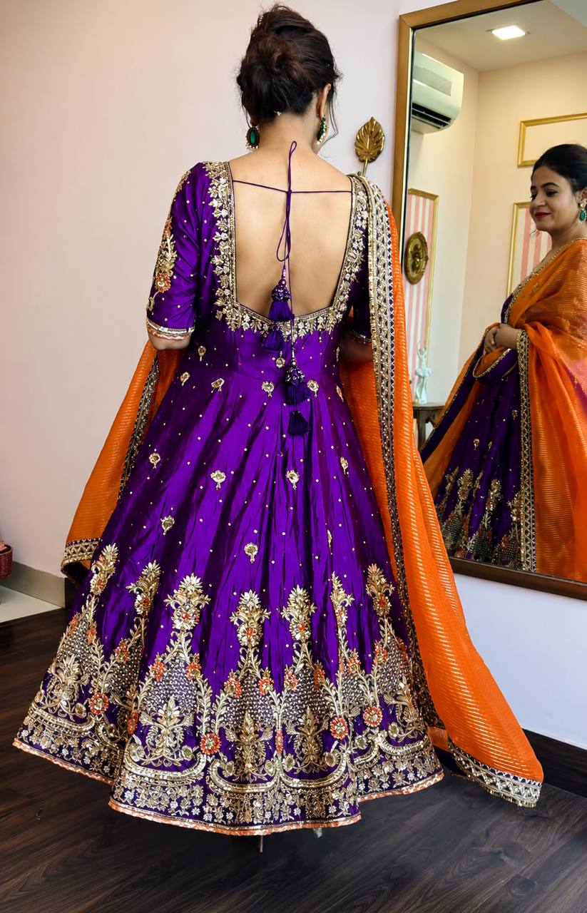 Aisha Purple Zari Sequins Luxury Anarkali Suit Set