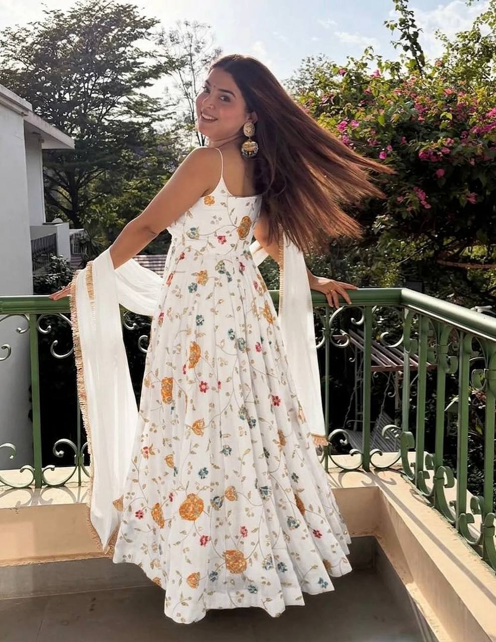 Elara White Zari Sequins Luxury Anarkali Suit Set