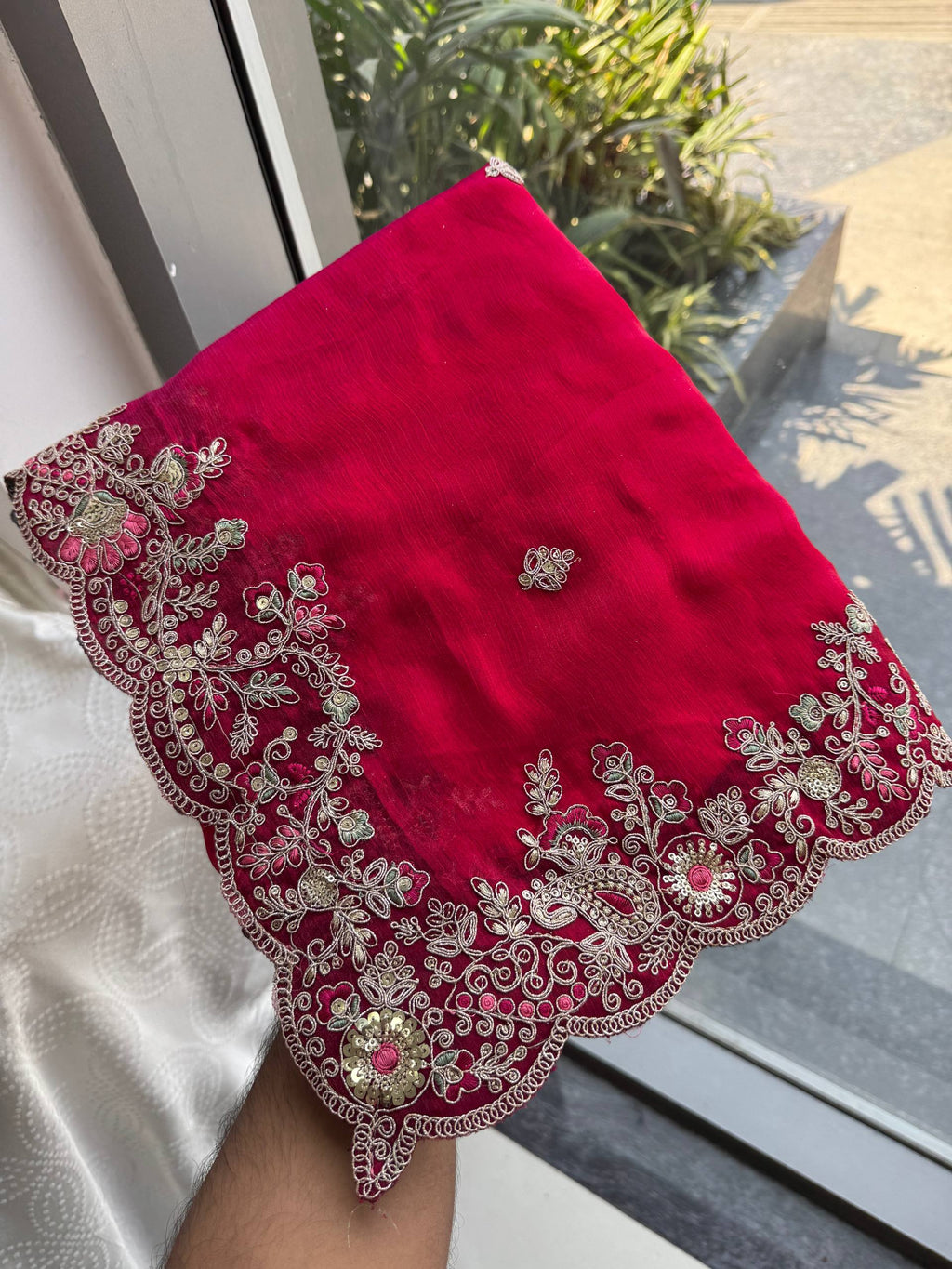 Oreva11 Pink Chiffon Silk Embroidery Saree with Blouse