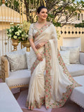 Shivangee Off White Satin Silk Embroidery Saree with Blouse