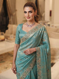 Teal Blue Pure Kanjivaram Silk Saree with Blouse