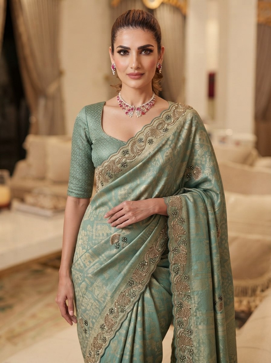 Teal Blue Pure Kanjivaram Silk Saree with Blouse