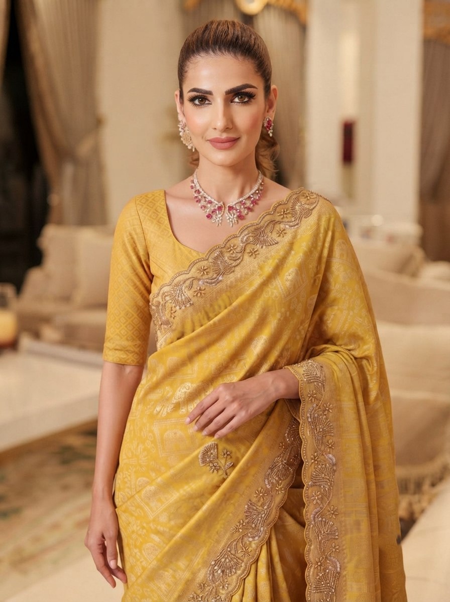 Golden Pure Kanjivaram Silk Saree with Blouse