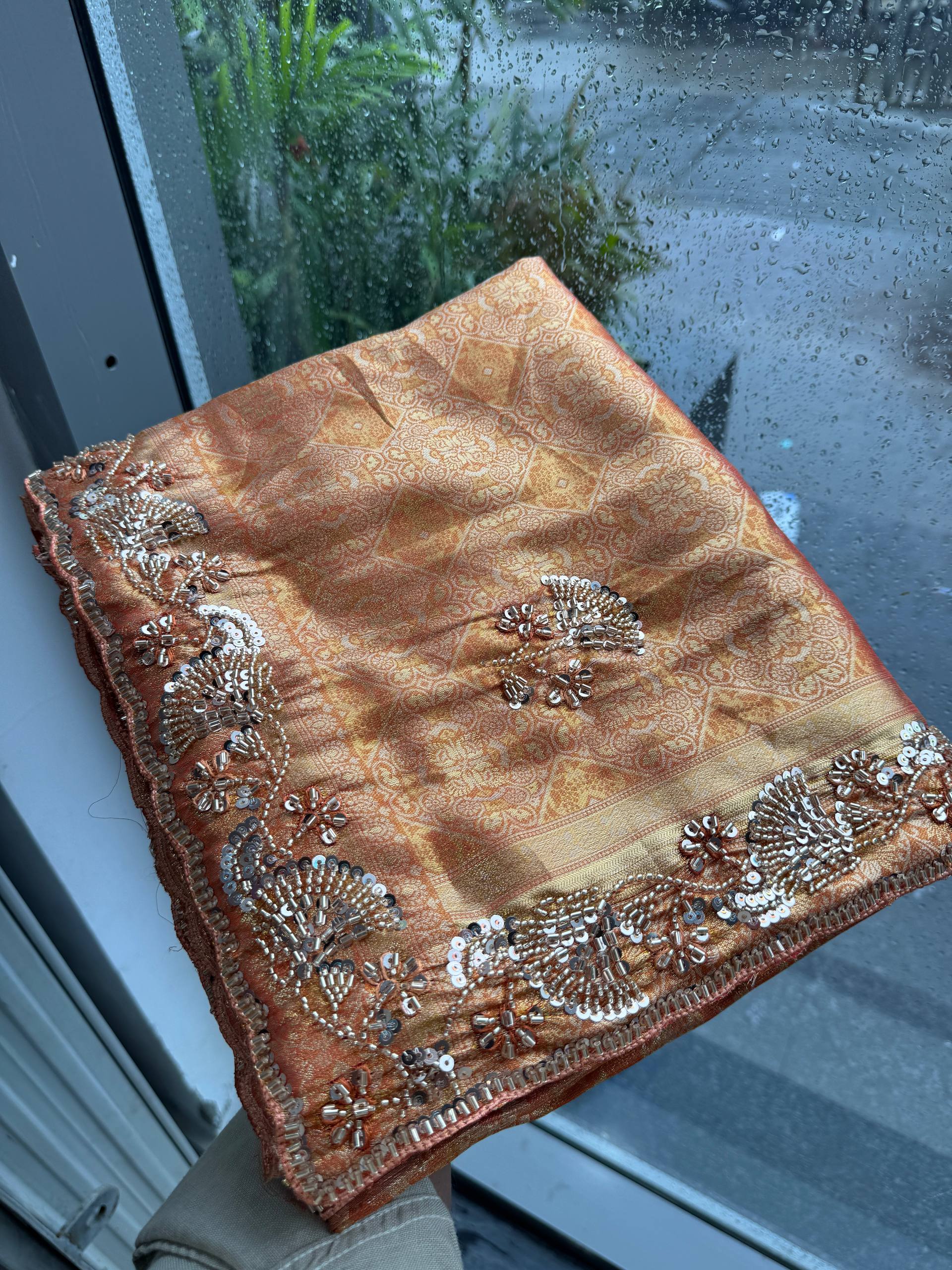Rust Orange Pure Kanjivaram Silk Saree with Blouse