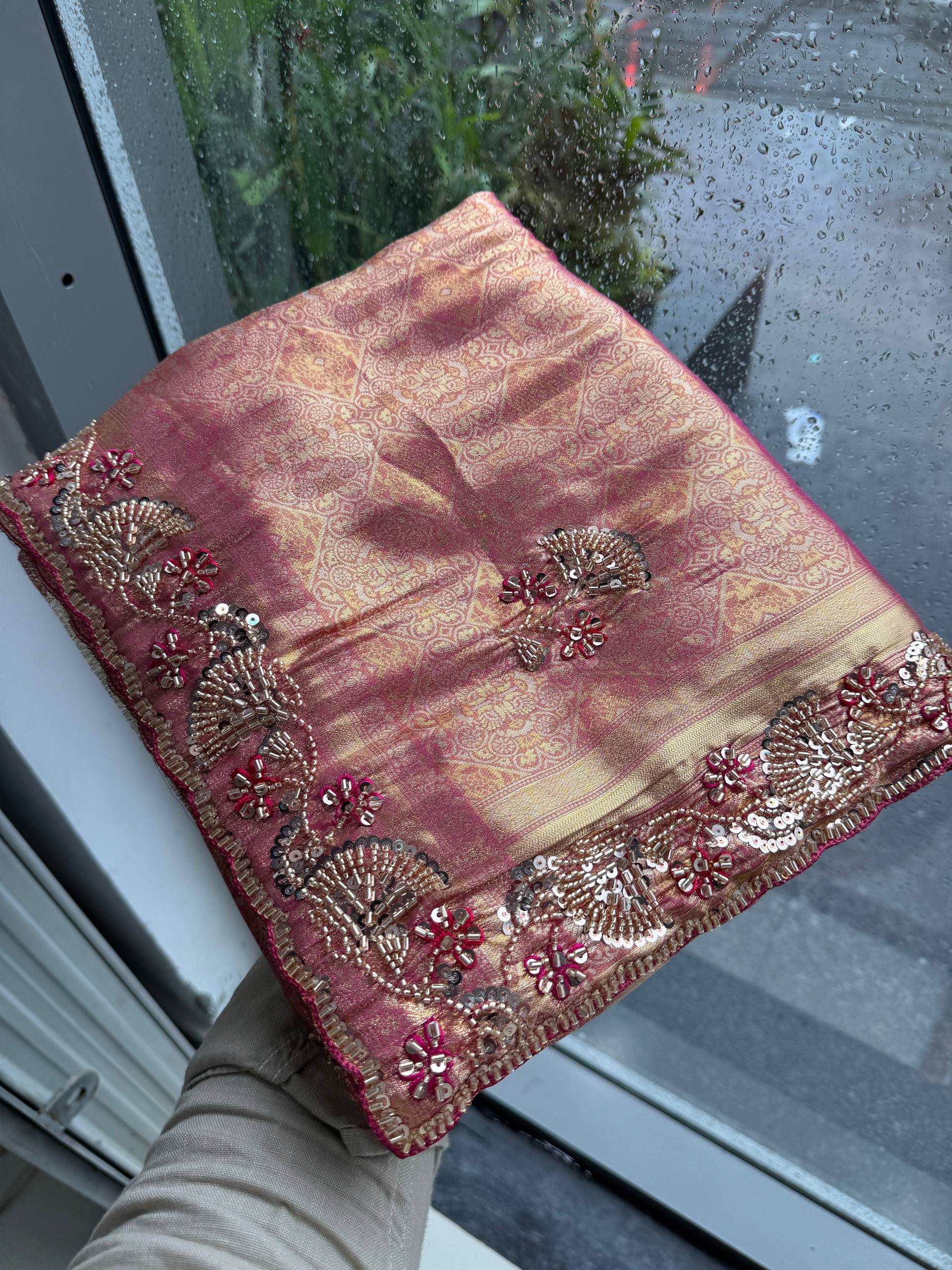 Rose Pink Pure Kanjivaram Silk Saree with Blouse
