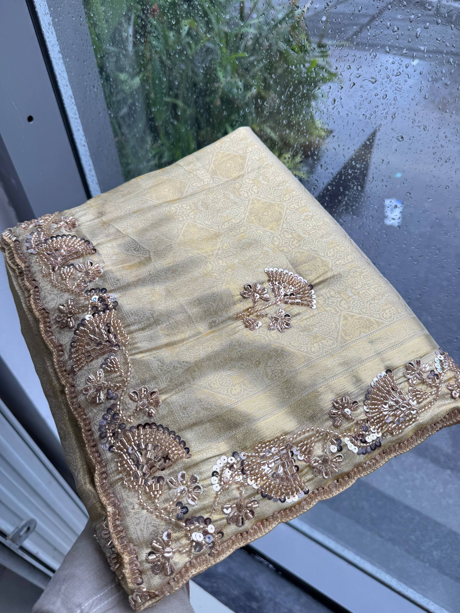 Light Gold Pure Kanjivaram Silk Saree with Blouse