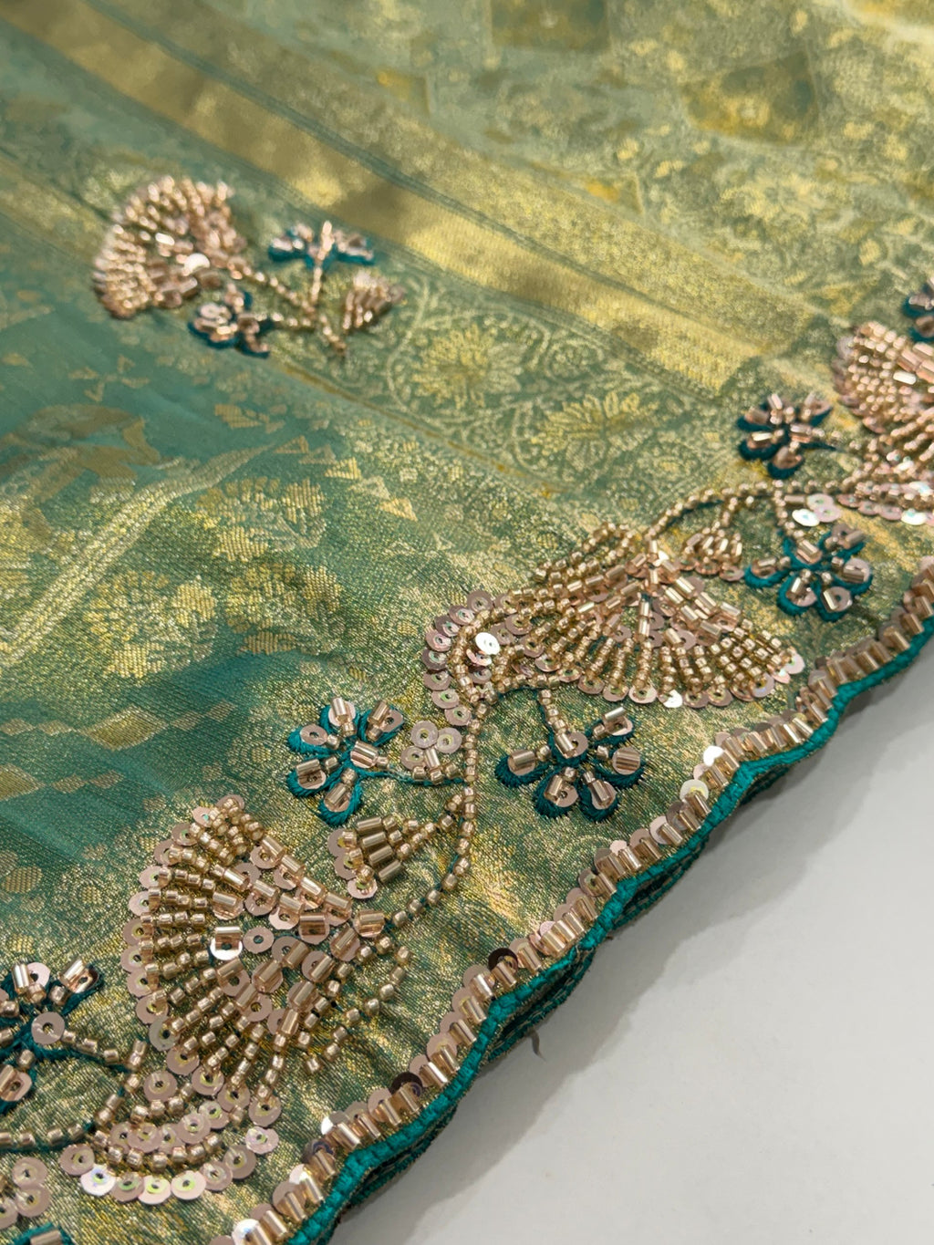 Teal Blue Pure Kanjivaram Silk Saree with Blouse