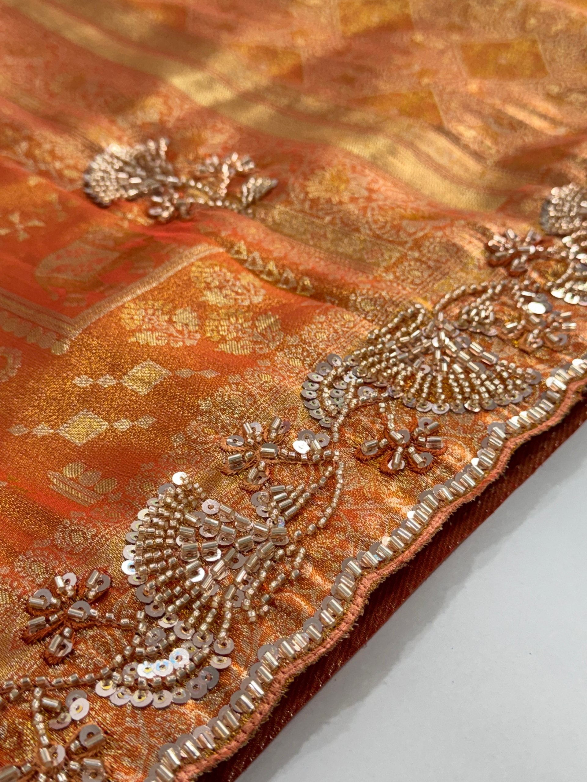 Rust Orange Pure Kanjivaram Silk Saree with Blouse