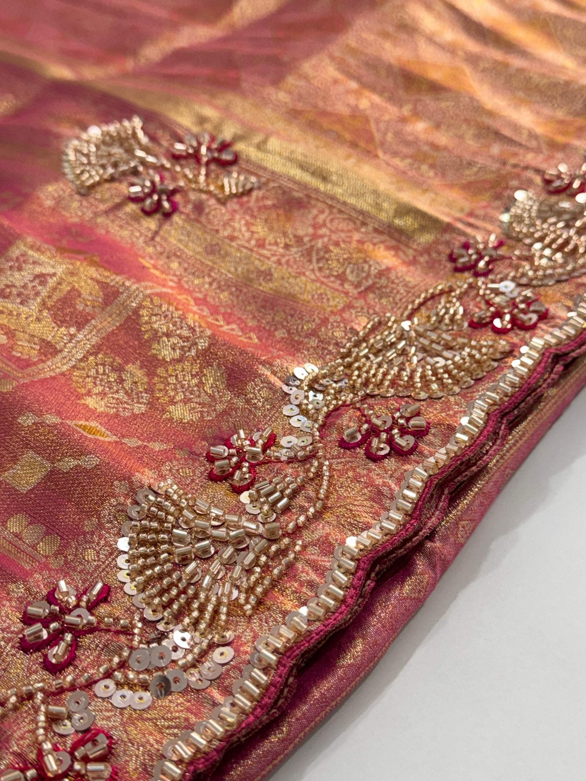 Rose Pink Pure Kanjivaram Silk Saree with Blouse