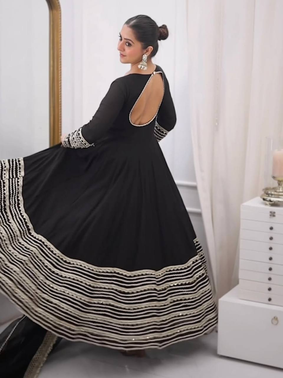 Midnight Grace Embroidered Anarkali Suit Set [3 PCS]