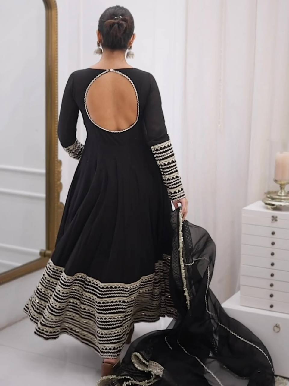 Midnight Grace Embroidered Anarkali Suit Set [3 PCS]