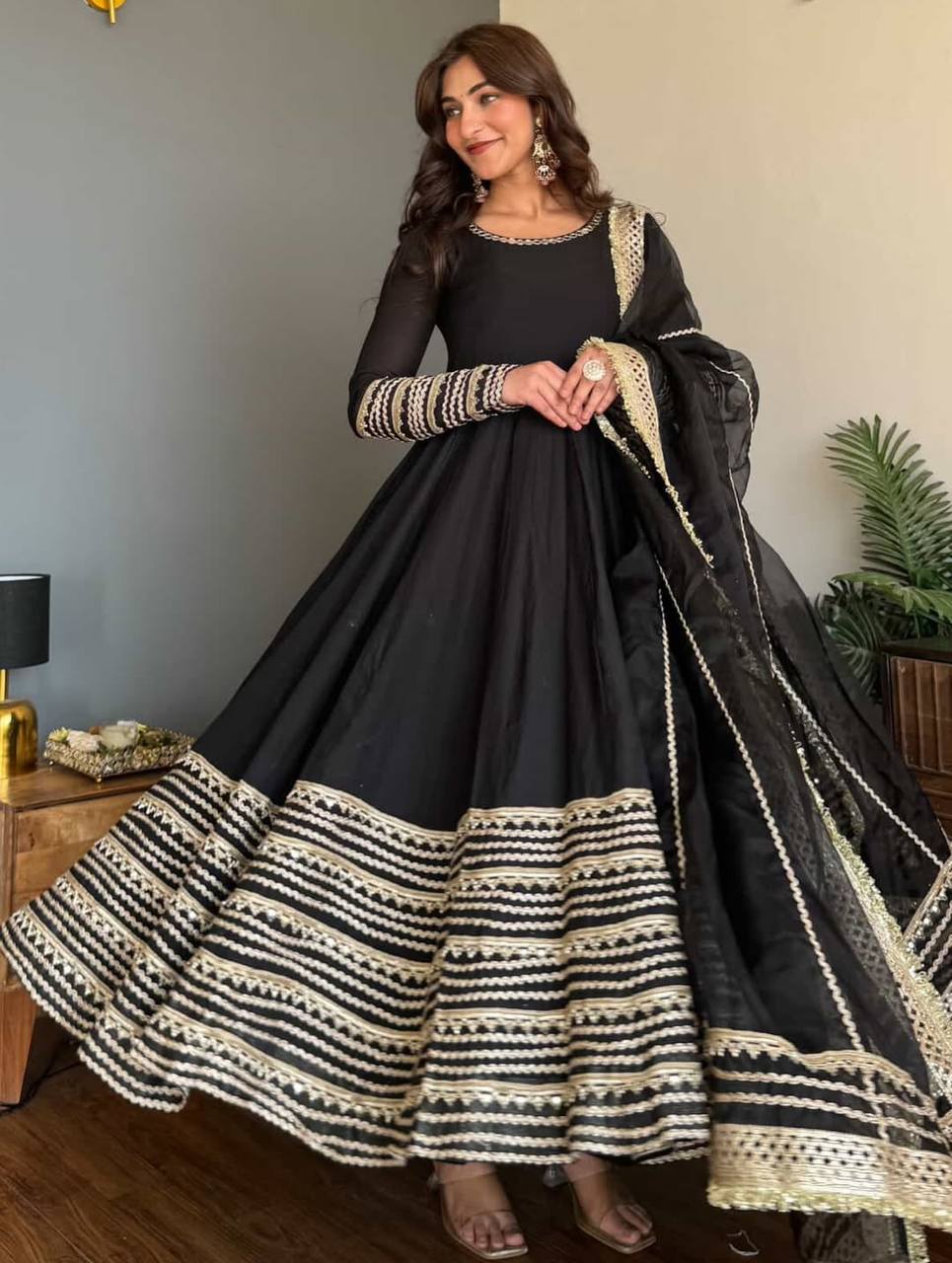 Midnight Grace Embroidered Anarkali Suit Set [3 PCS]