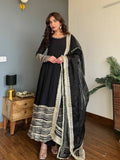 Midnight Grace Embroidered Anarkali Suit Set [3 PCS]