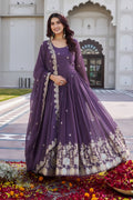 Purple Georgette Embroidered Festival Gown Set with Dupatta [2 PCS]