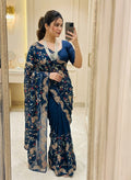Navy Blue Rangoli Silk Designer Saree with Blouse