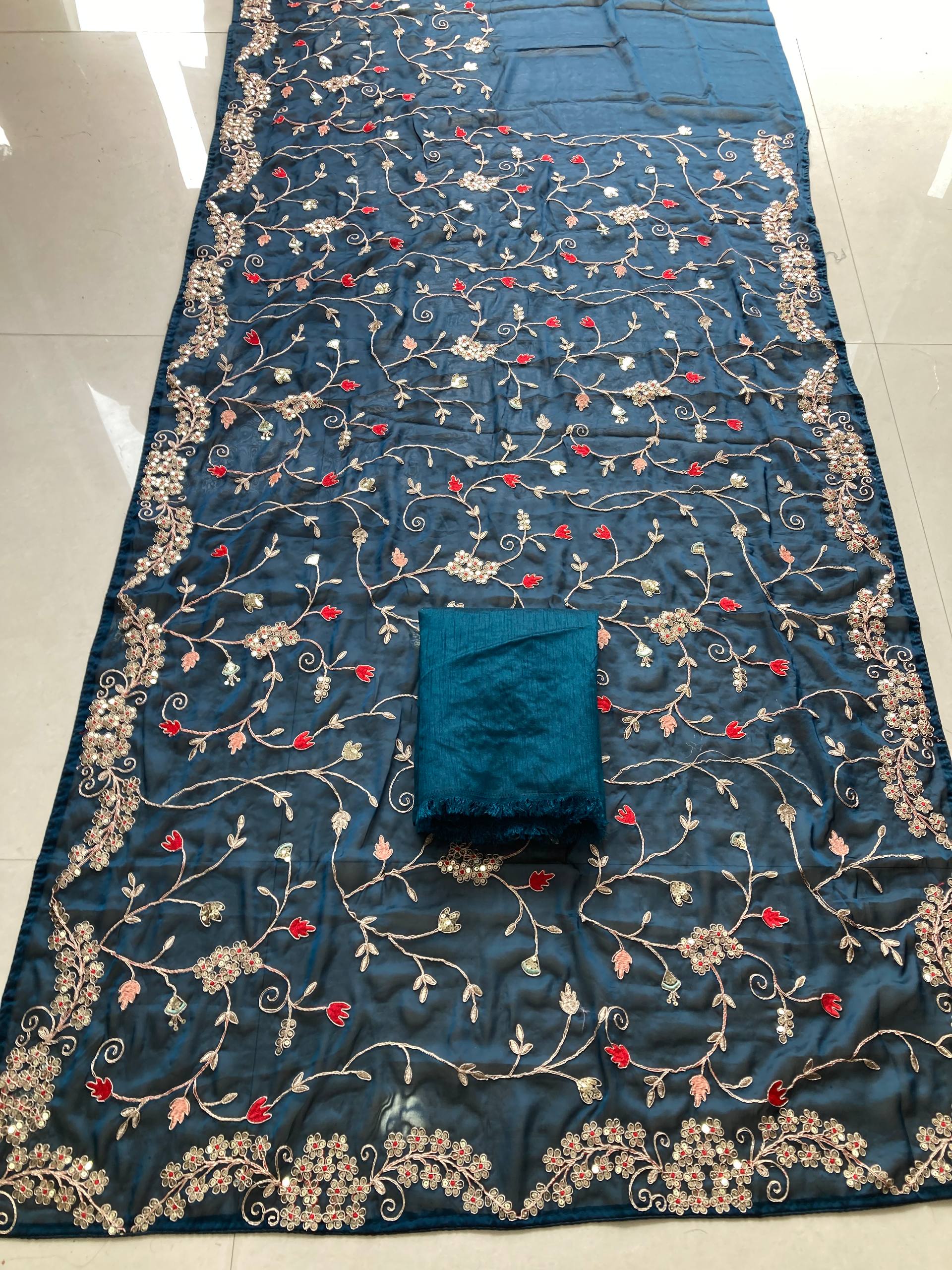Navy Blue Rangoli Silk Designer Saree with Blouse