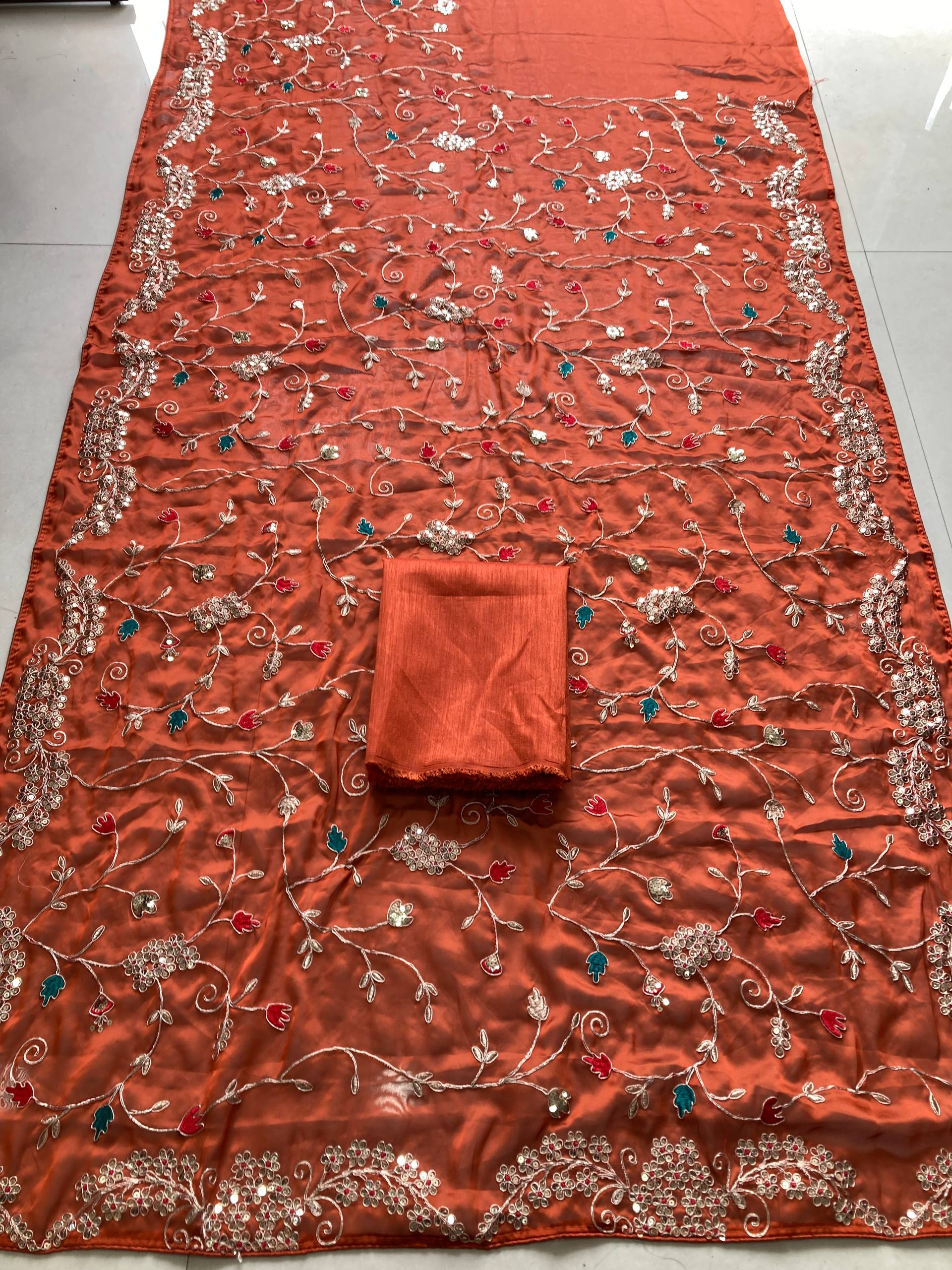 Rust Rangoli Silk Designer Saree with Blouse