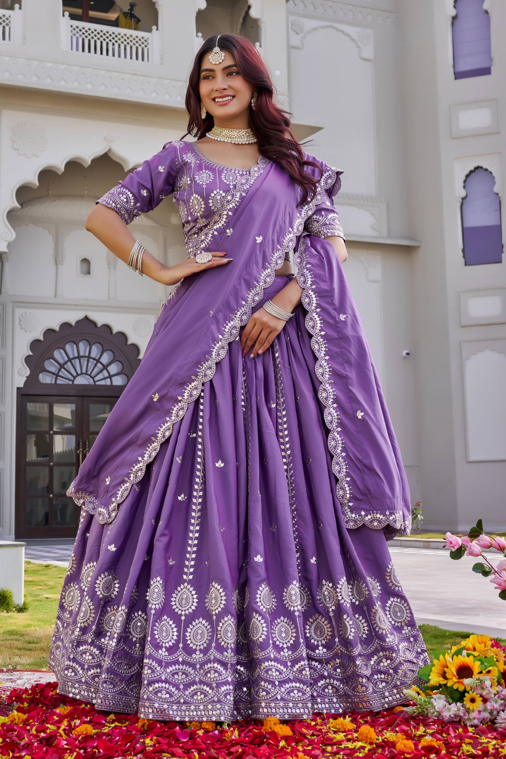 Rich Purple Crepe Silk Festival Lehenga Choli Set with Dupatta [3 PCS]