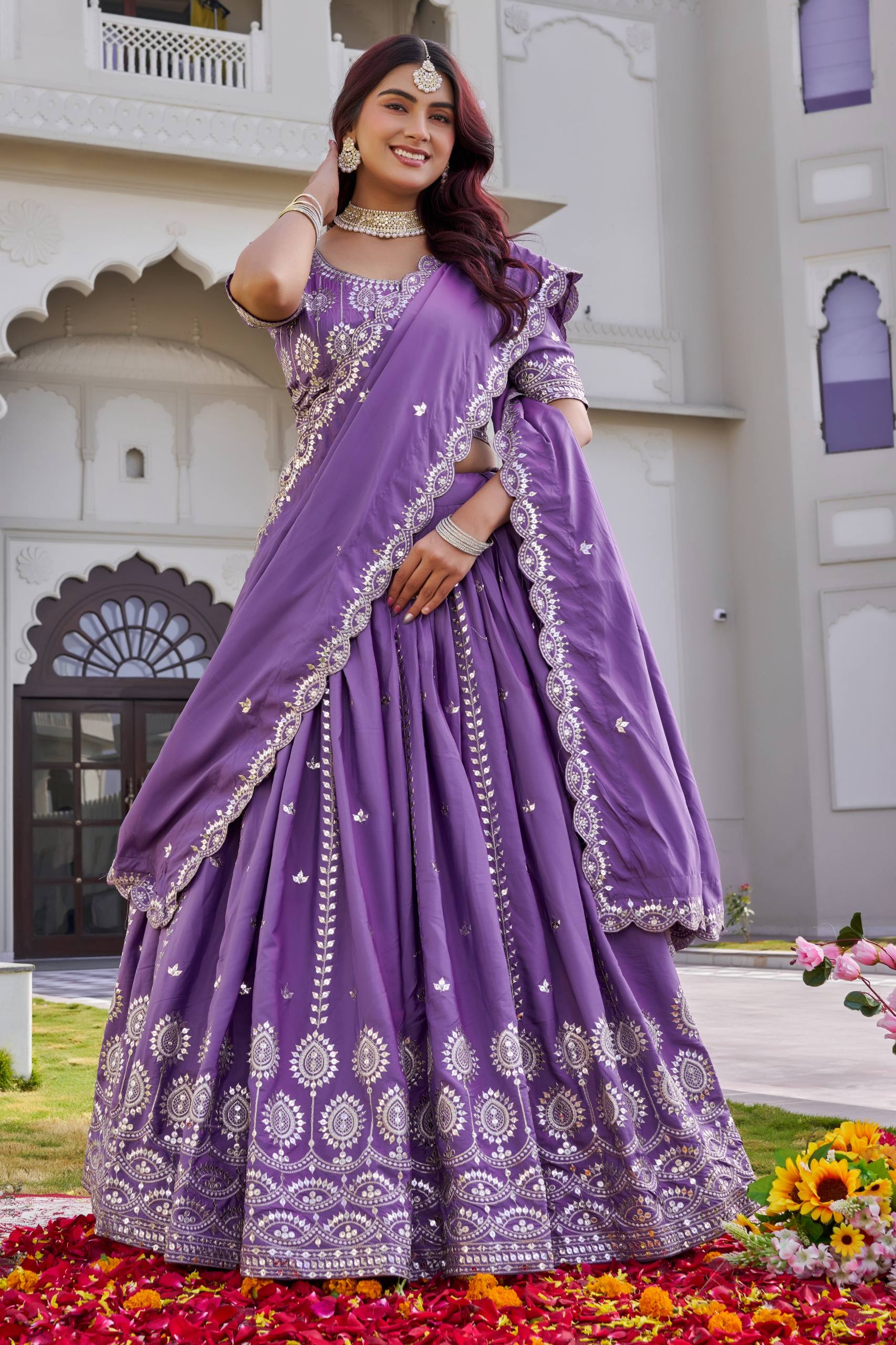Rich Purple Crepe Silk Festival Lehenga Choli Set with Dupatta [3 PCS]