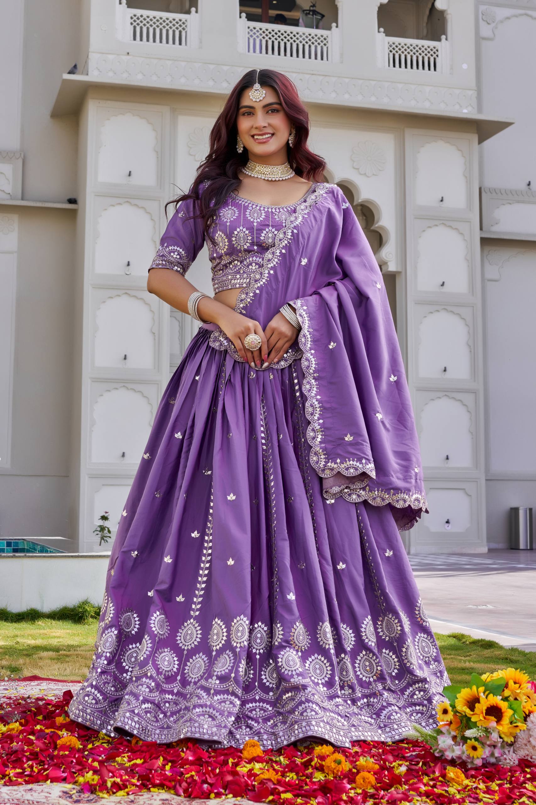 Rich Purple Crepe Silk Festival Lehenga Choli Set with Dupatta [3 PCS]