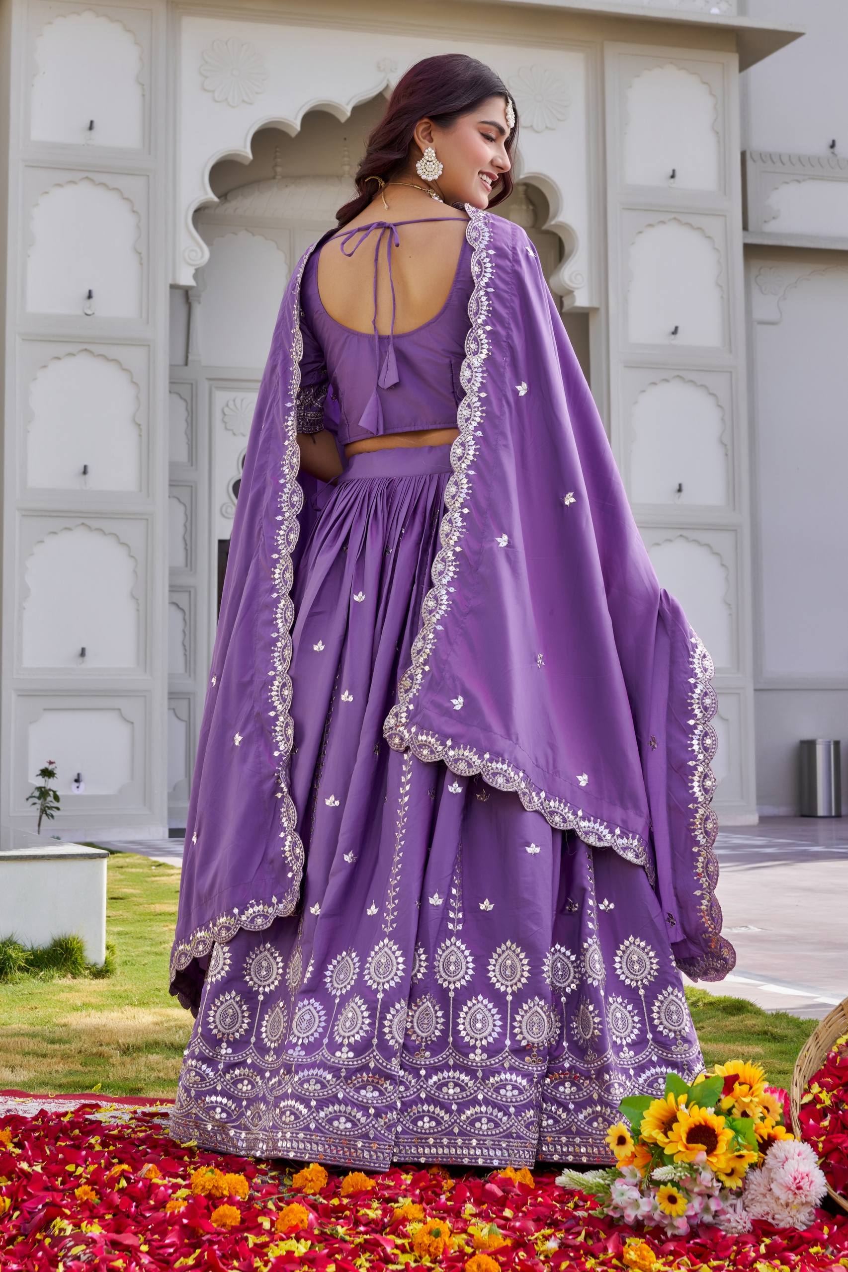 Rich Purple Crepe Silk Festival Lehenga Choli Set with Dupatta [3 PCS]