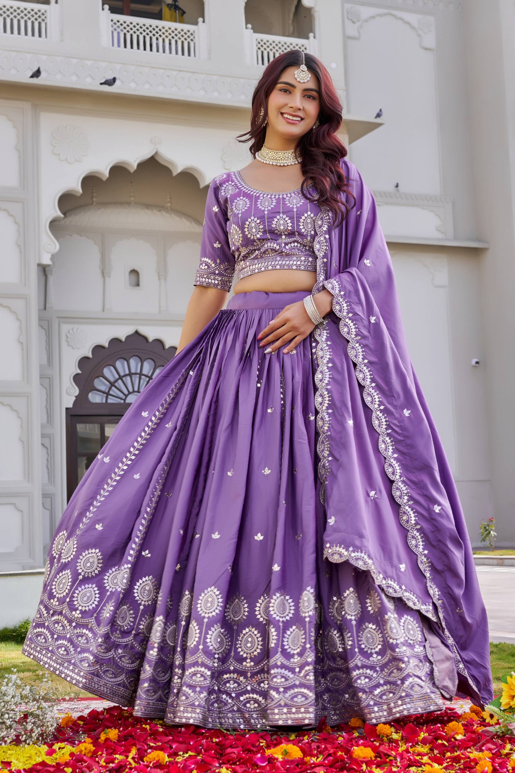 Rich Purple Crepe Silk Festival Lehenga Choli Set with Dupatta [3 PCS]
