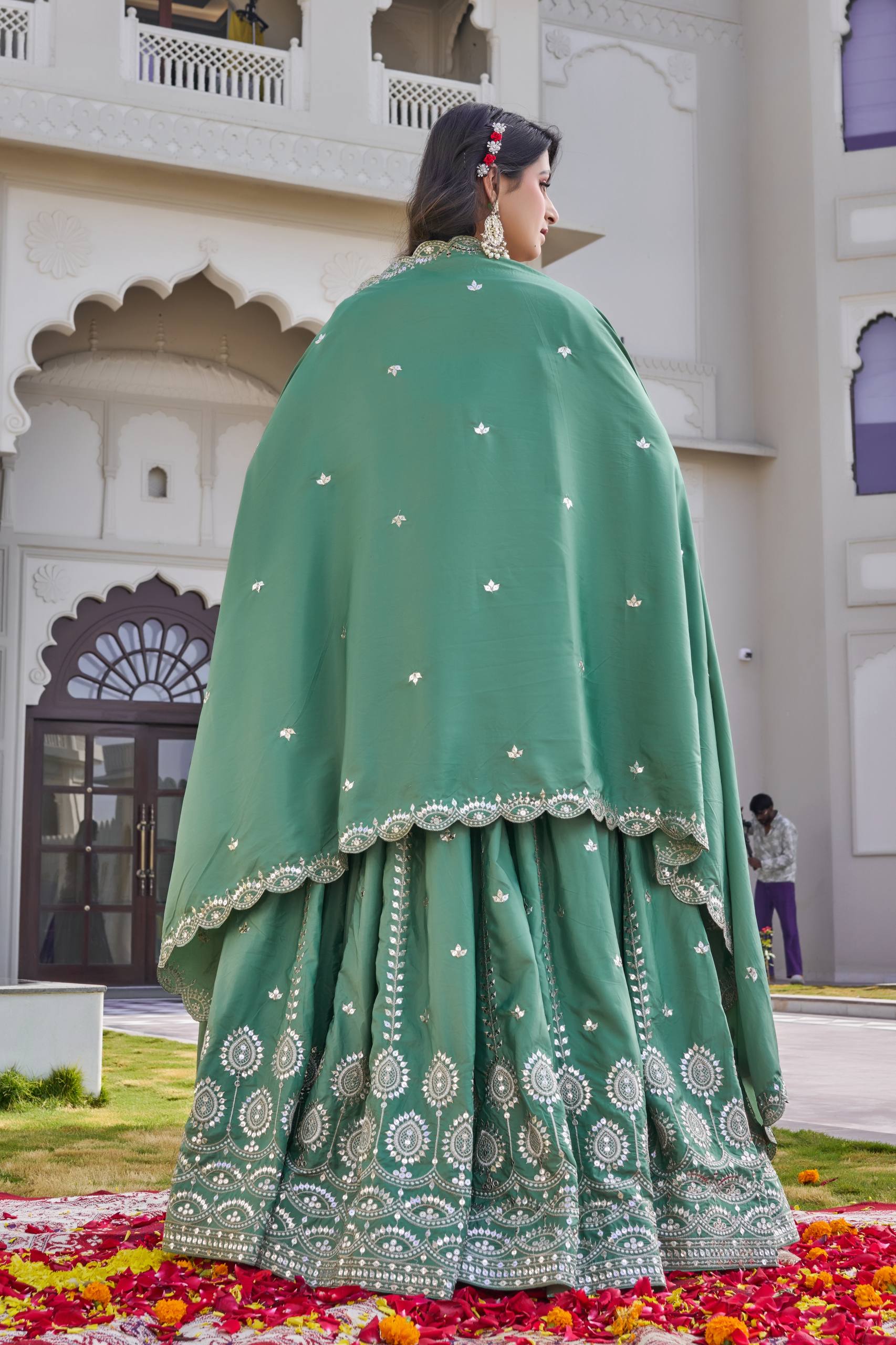 Pista Green Crepe Silk Festival Lehenga Choli Set with Dupatta [3 PCS]