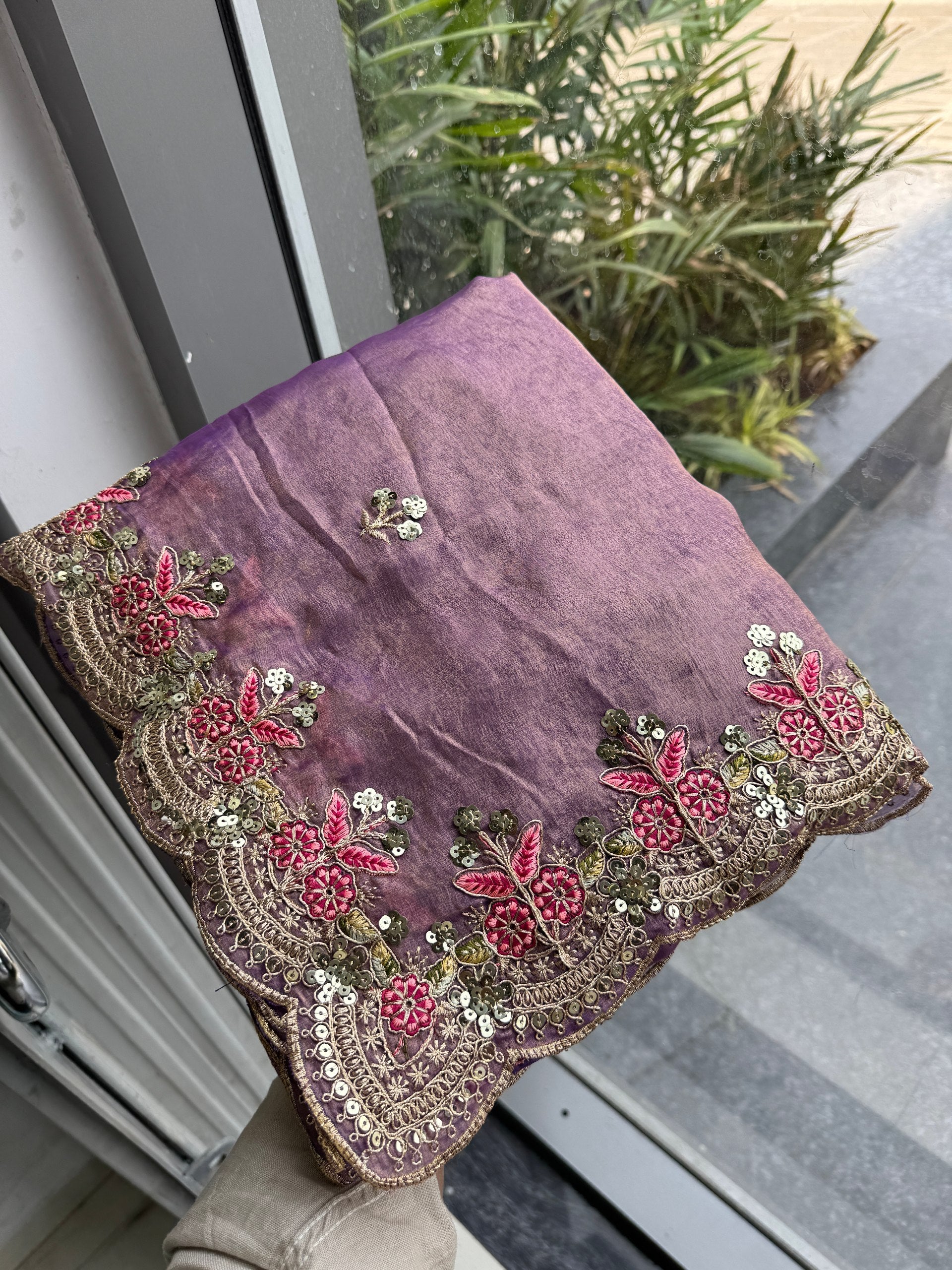 Lavender Fendy Satin Silk Saree with Blouse