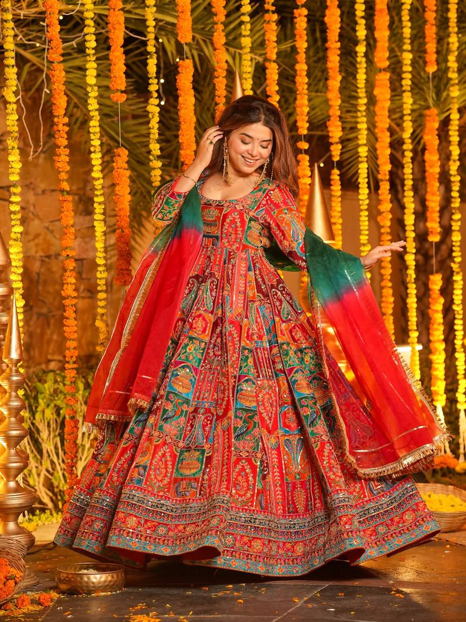 Meher Embroidered Print Maxi Suit Set