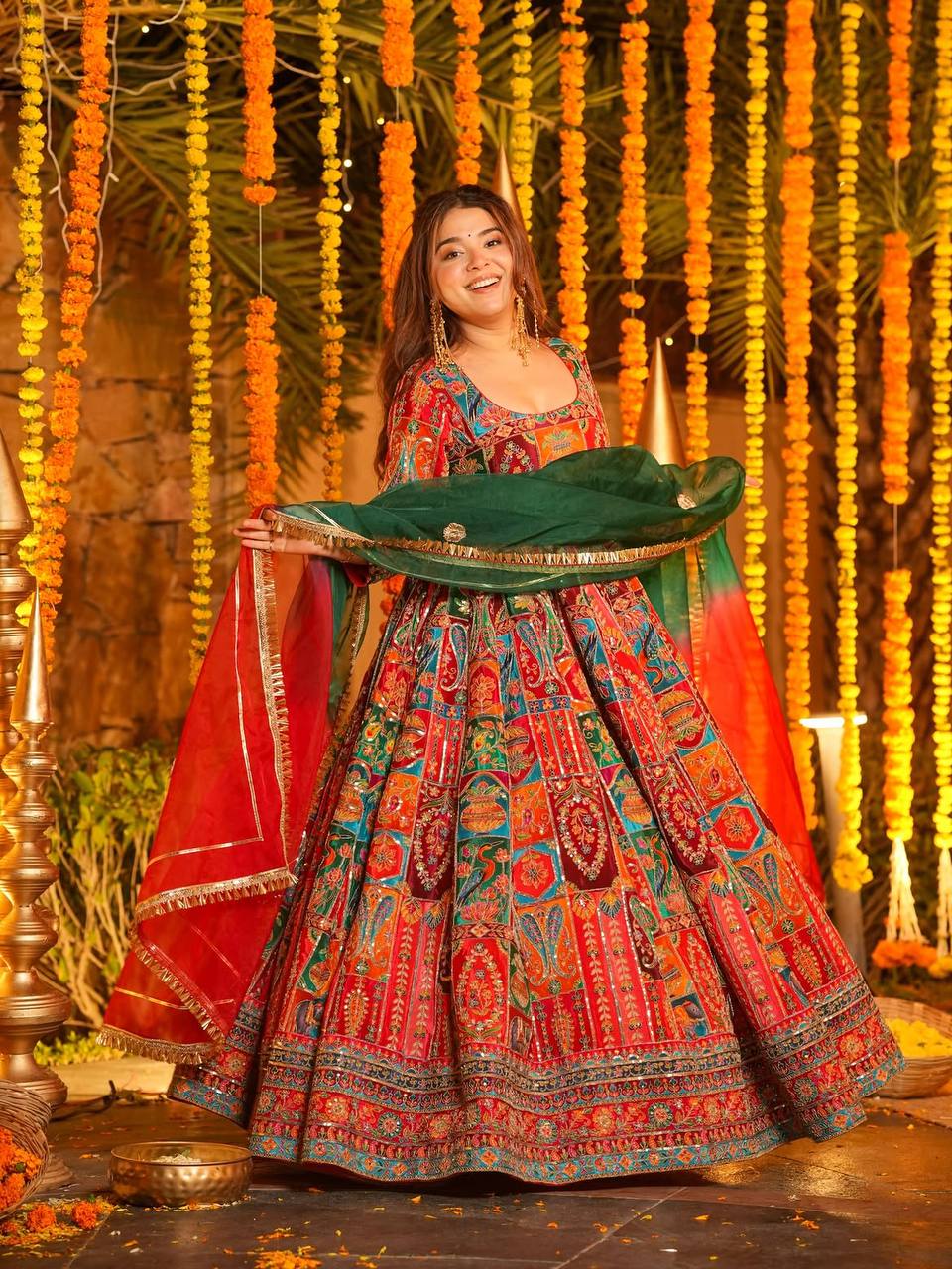 Meher Embroidered Print Maxi Suit Set