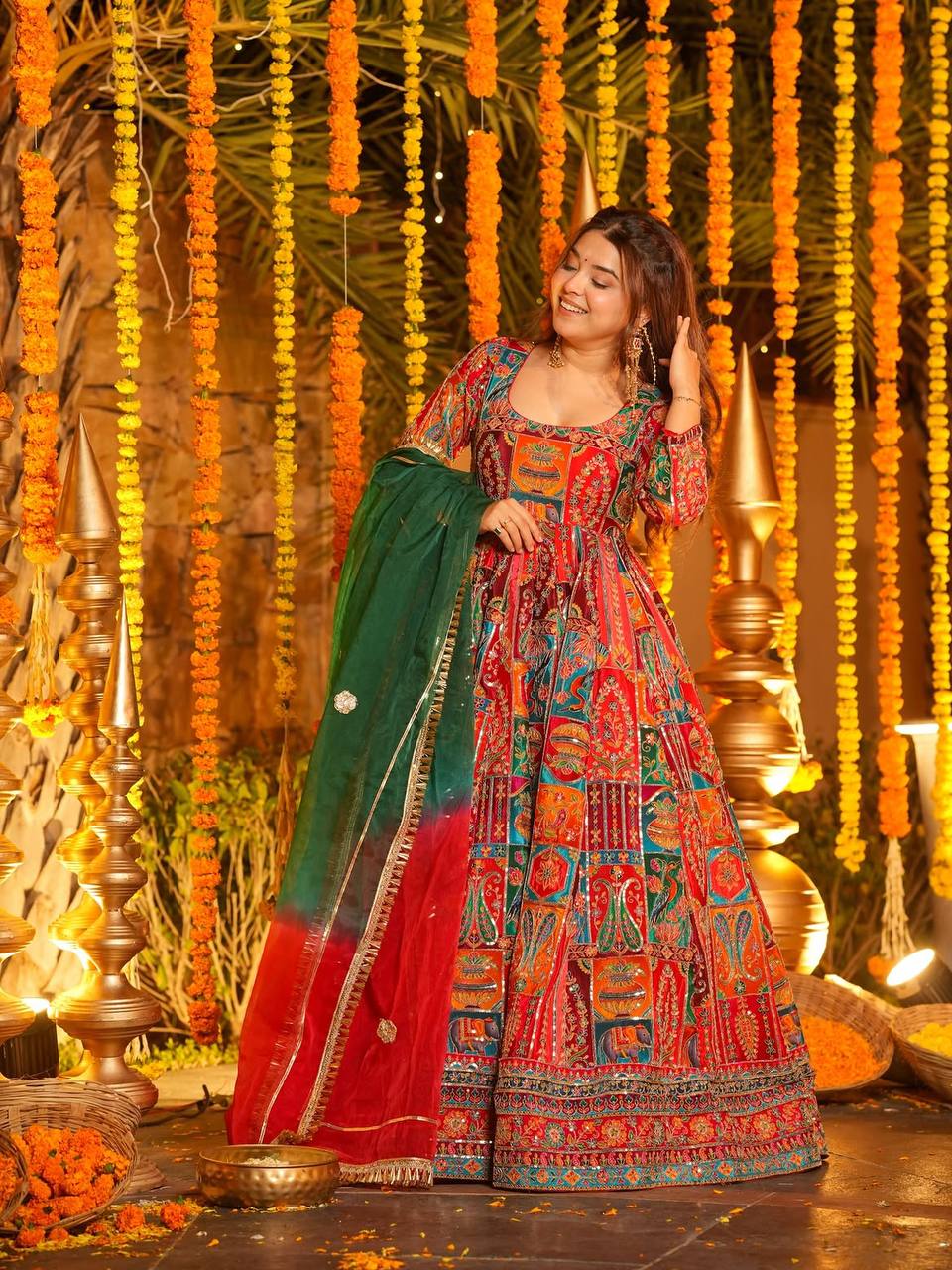 Meher Embroidered Print Maxi Suit Set
