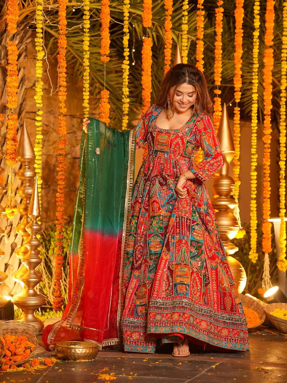 Meher Embroidered Print Maxi Suit Set