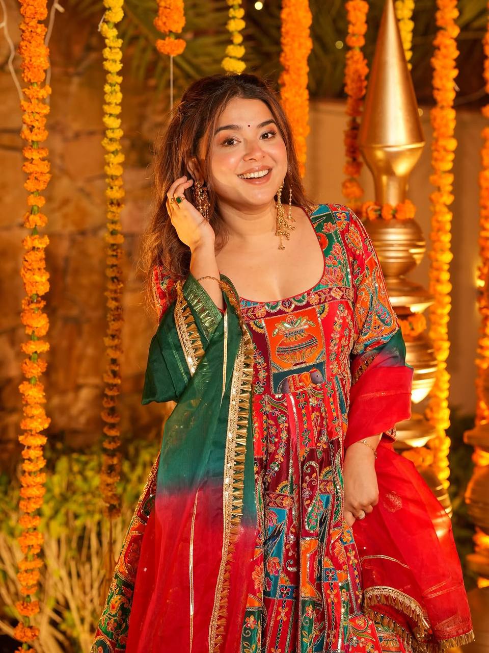 Meher Embroidered Print Maxi Suit Set