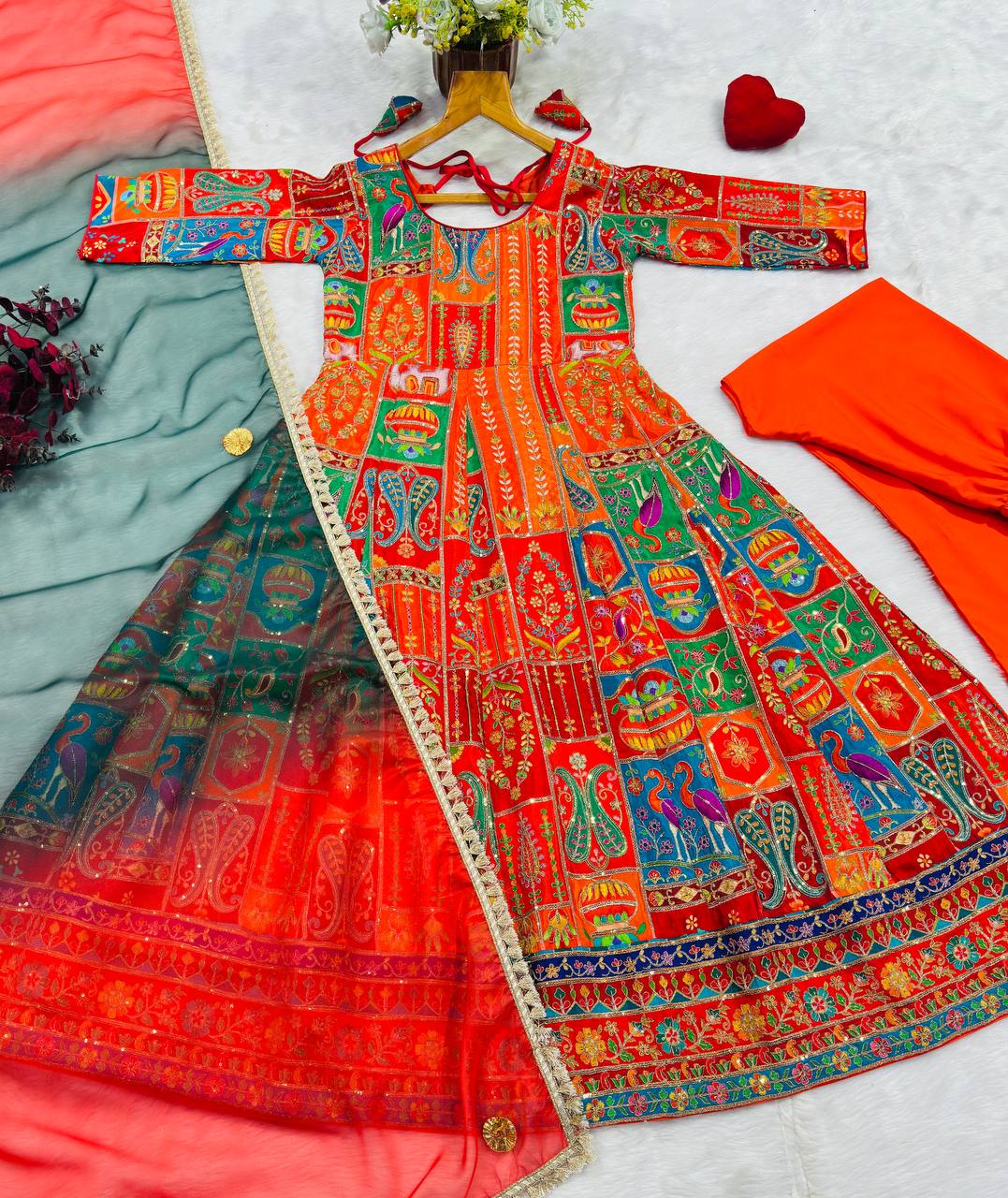 Meher Embroidered Print Maxi Suit Set