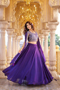 Purple Rangoli Silk Wedding Lehenga Choli Set with Shrug Style Dupatta [3 PCS]