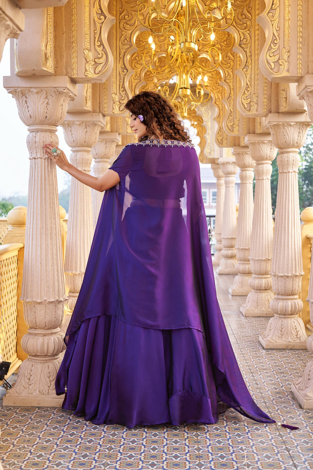 Purple Rangoli Silk Wedding Lehenga Choli Set with Shrug Style Dupatta [3 PCS]