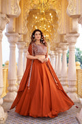 Orange Rangoli Silk Wedding Lehenga Choli Set with Shrug Style Dupatta [3 PCS]