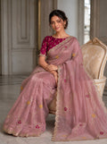 Pink Fendy Satin Silk Designer Saree with Blouse