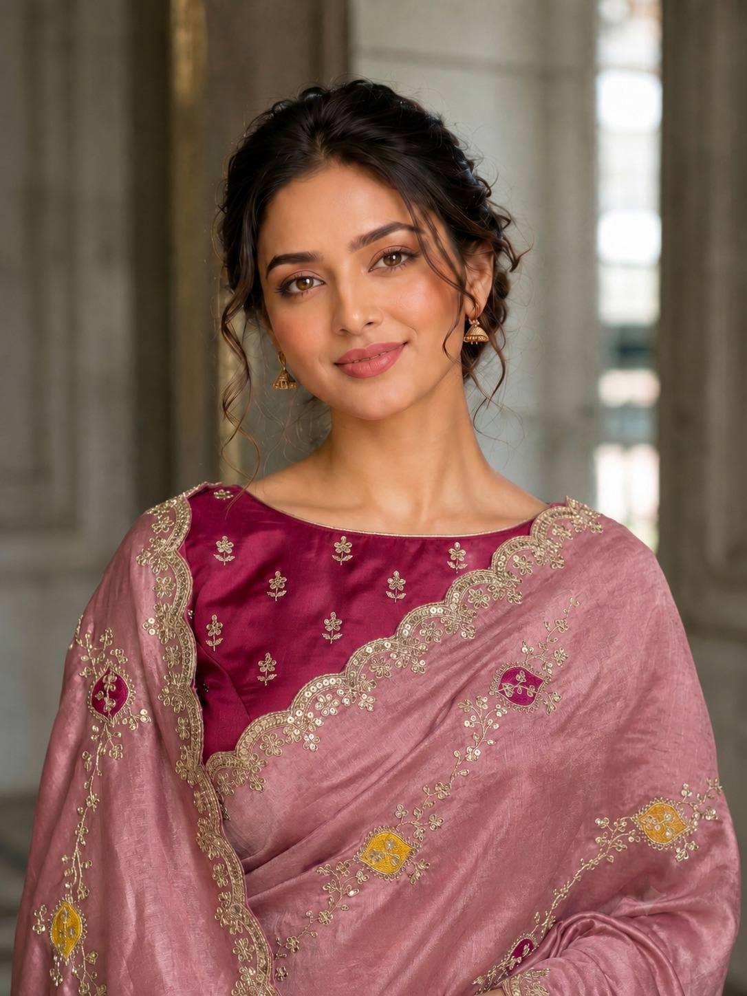 Pink Fendy Satin Silk Designer Saree with Blouse