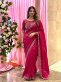 Pink Beads Work Fendy Silk Saree with Blouse