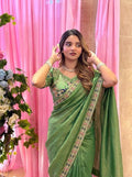 Green Beads Work Fendy Silk Saree with Blouse