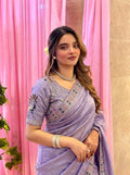 Lavender Beads Work Fendy Silk Saree with Blouse