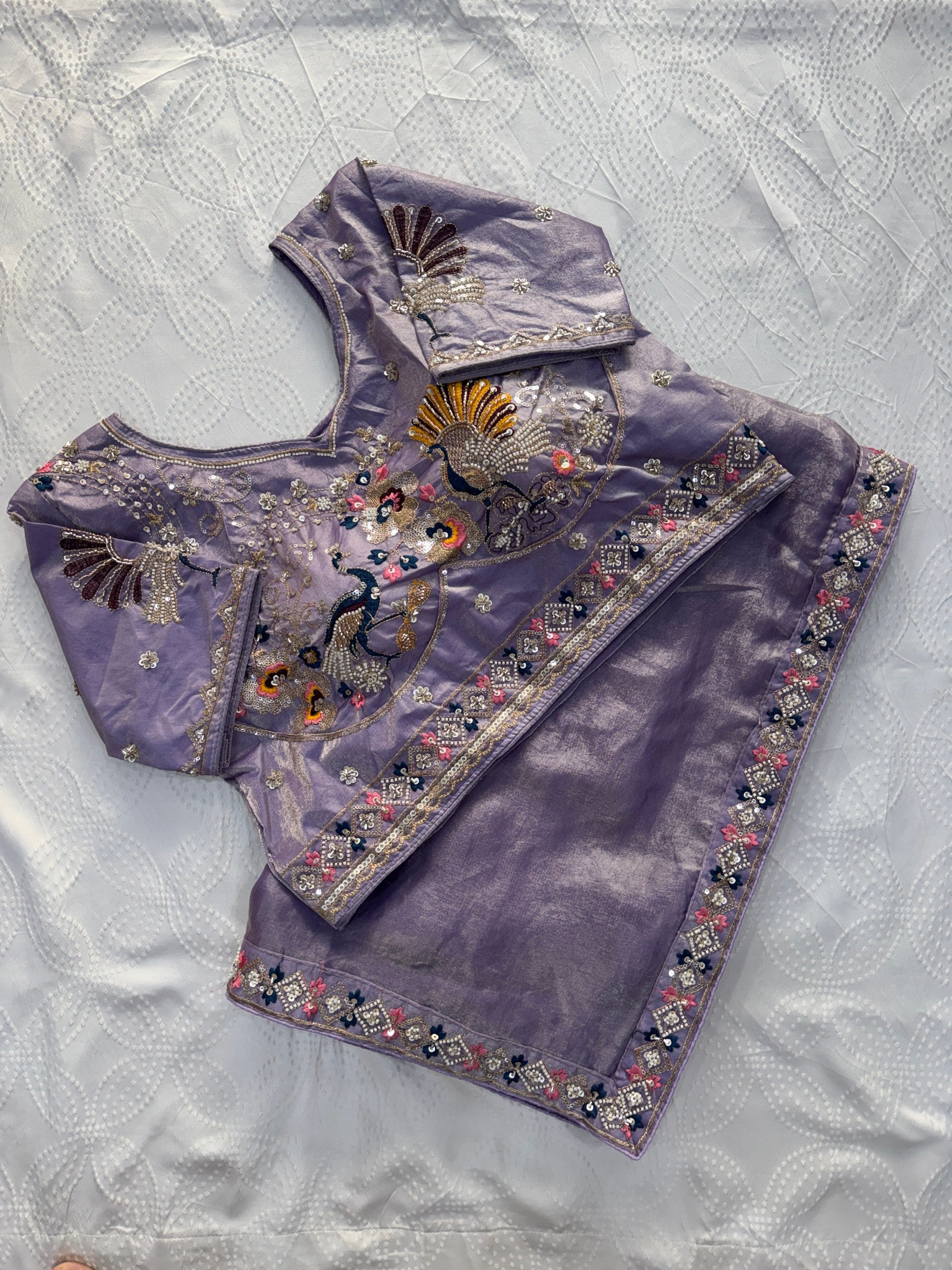 Lavender Beads Work Fendy Silk Saree with Blouse