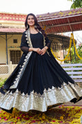Black Georgette Embroidered Festival Gown Set with Dupatta [2 PCS]