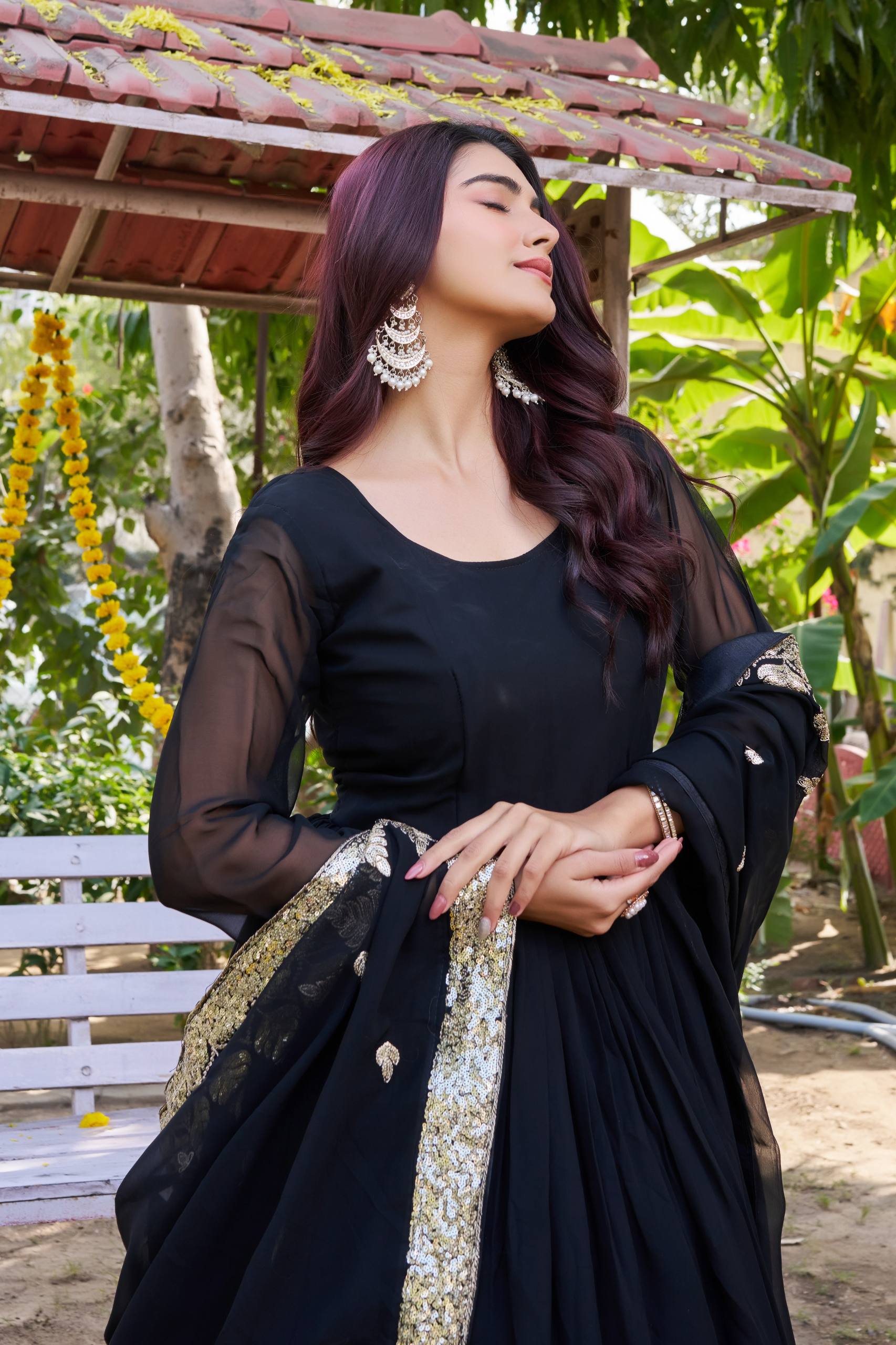 Black Georgette Embroidered Festival Gown Set with Dupatta [2 PCS]