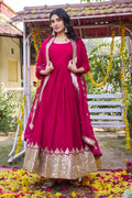 Rani Pink Georgette Embroidered Festival Gown Set with Dupatta [2 PCS]