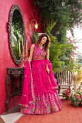 Pink Vichitra Wedding Lehenga Choli Set with Dupatta [3 PCS]