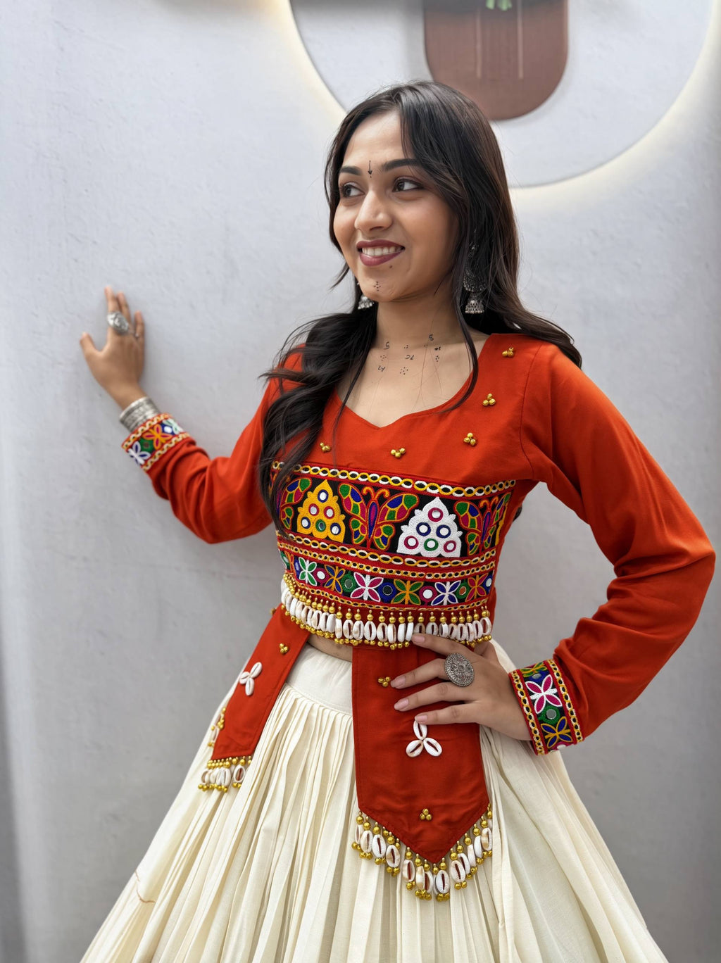 Rust Hand Work Navratri Lehenga Choli