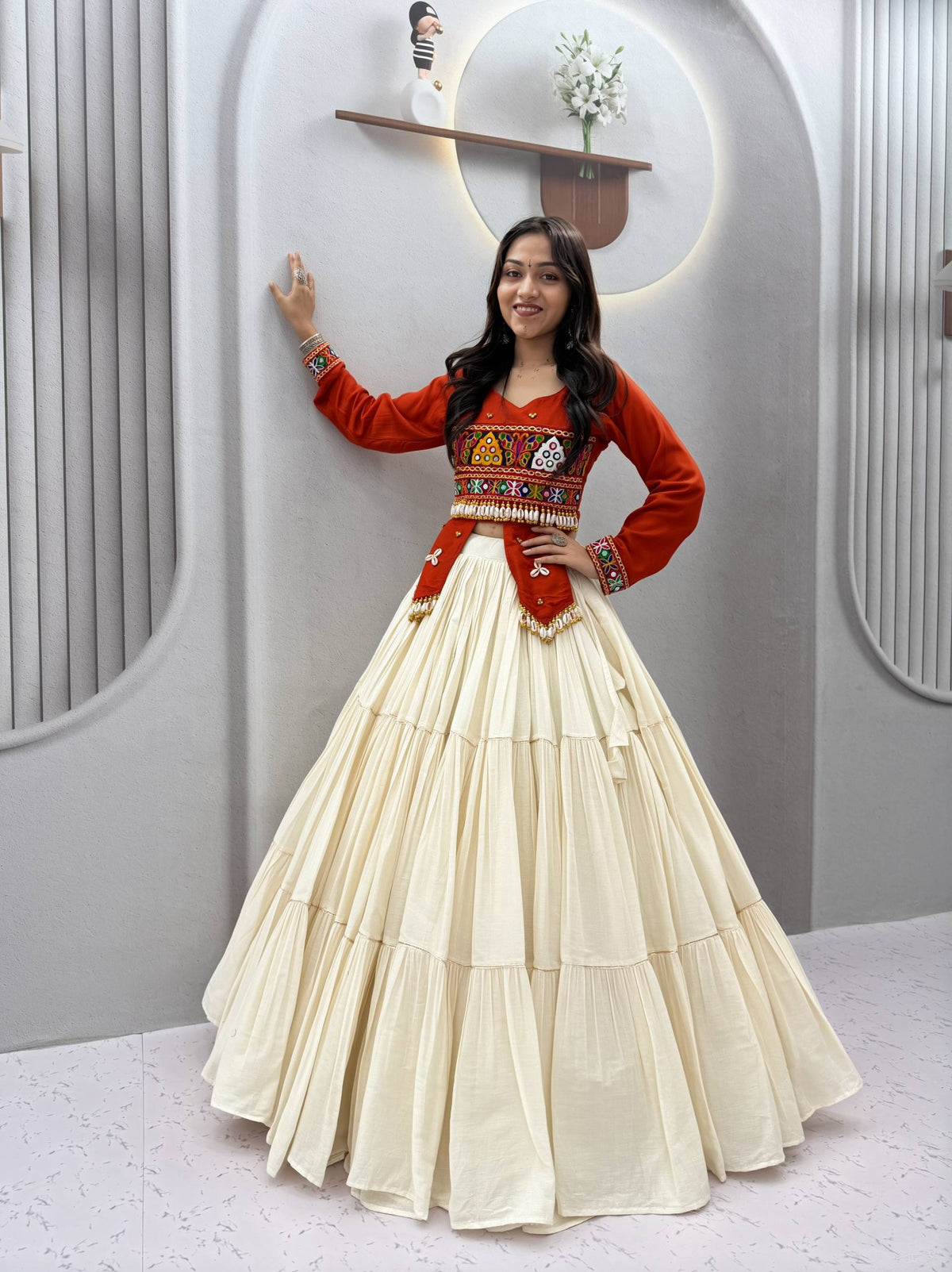 Rust Hand Work Navratri Lehenga Choli