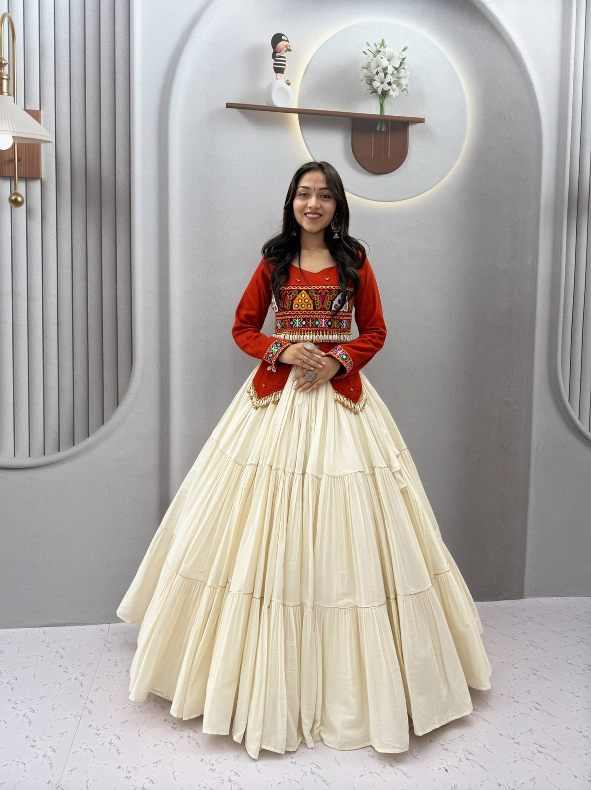 Rust Hand Work Navratri Lehenga Choli